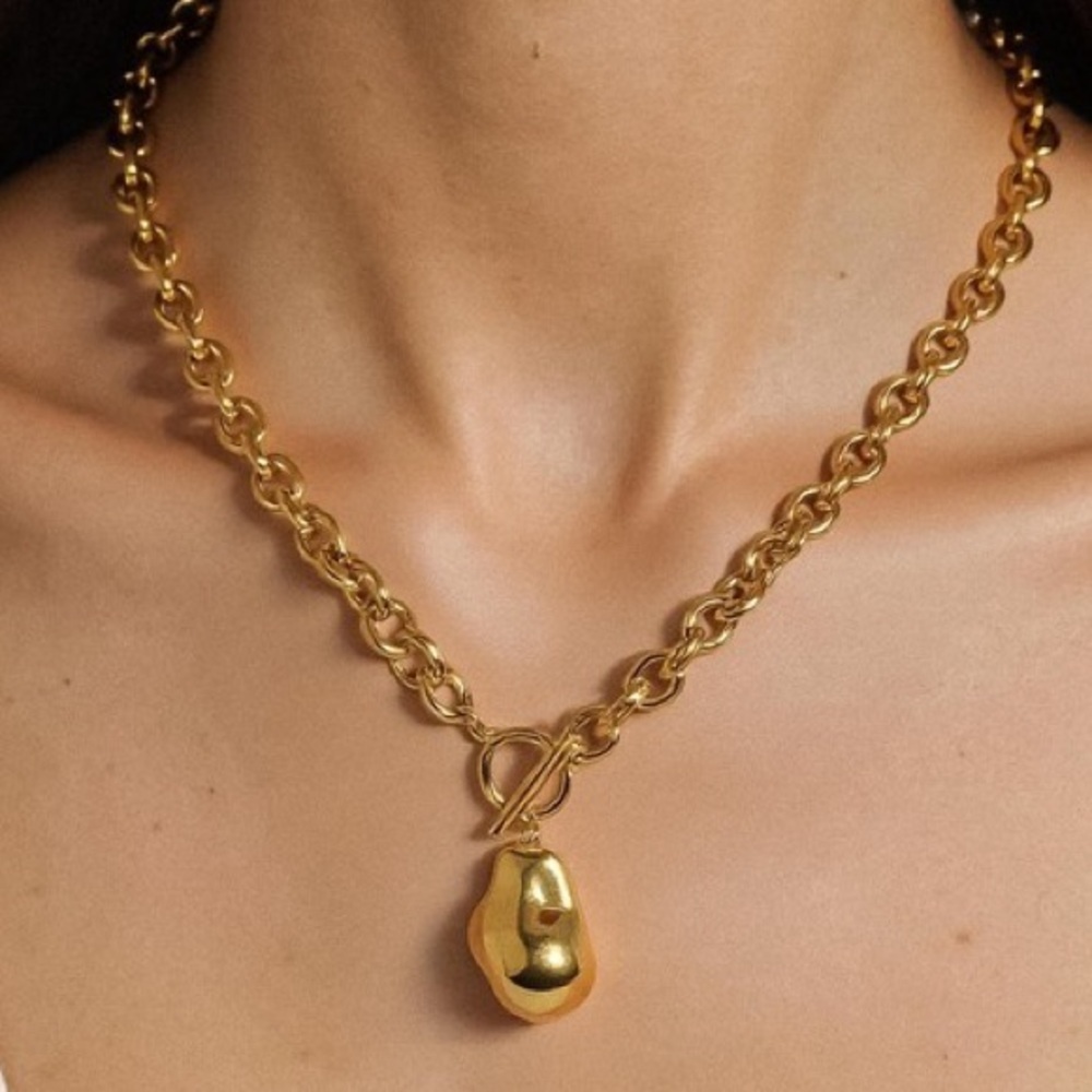 18K Gold Large Pearl Chain Necklace (1207)